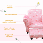 HOMCOM-Poltroncina-per-Bambini-con-Poggiapiedi-Estraibile-Struttura-in-Legno-con-Imbottitura-57x42x45cm-Rosa-e-Bianco