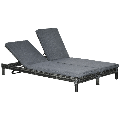 Outsunny-Lettino-Prendisole-a-2-Posti-Sdraio-in-Acciaio-e-Rattan-Schienale-Regolabile-196-x-120-x-28cm-Grigio