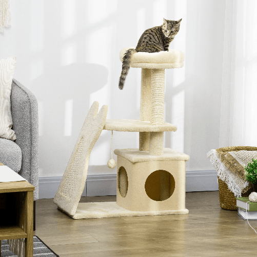 PawHut-Albero-Tiragraffi-per-Gatti-con-Tappetino-e-Pali-in-Sisal-Casetta-Sfoderabile-e-Lettino-60x30x83cm-Beige