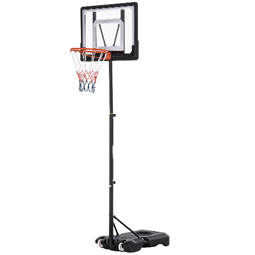 HOMCOM-Canestro-Basket-Altezza-Regolabile-160-210cm-Struttura-in-Acciaio-e-Base-con-Ruote-Tabellone-in-PE-Trasparente