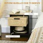 HOMCOM-Comodino-per-Camera-da-Letto-in-Stile-Boho-Chic-in-Legno-e-Rattan-Comodino-con-Cassetto-e-Ripiano-40x40x50cm-Nero-e-Naturale