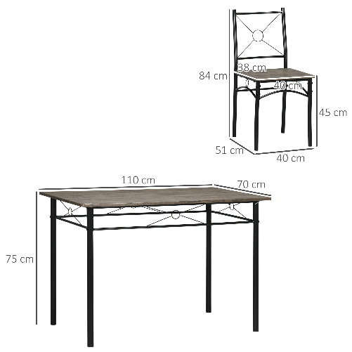 HOMCOM-Tavolo-da-Pranzo-con-4-Sedie-Set-5-Pezzi-in-MDF-e-Metallo-per-Sala-da-Pranzo-Cucina-Soggiorno-e-Bar