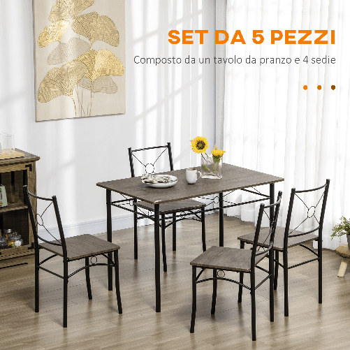 HOMCOM-Tavolo-da-Pranzo-con-4-Sedie-Set-5-Pezzi-in-MDF-e-Metallo-per-Sala-da-Pranzo-Cucina-Soggiorno-e-Bar