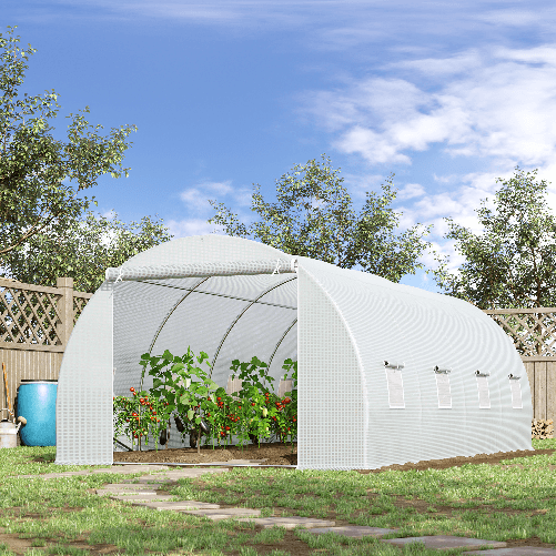 Outsunny-Serra-da-Giardino-a-Tunnel-Per-Piante-Struttura-in-Metallo-e-Copertura-in-PE-6x3x2m-Bianco
