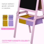 HOMCOM-Lavagnetta-con-Cavalletto-per-Bambini-3-in-1-e-con-Rullo-Fogli-di-Carta-in-Legno-Rosa