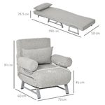 HOMCOM-Poltrona-Letto-Singolo-con-Schienale-Reclinabile-5-Livelli-e-Cuscino-Extra-73x60x81cm-Grigio