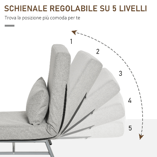 HOMCOM-Poltrona-Letto-Singolo-con-Schienale-Reclinabile-5-Livelli-e-Cuscino-Extra-73x60x81cm-Grigio