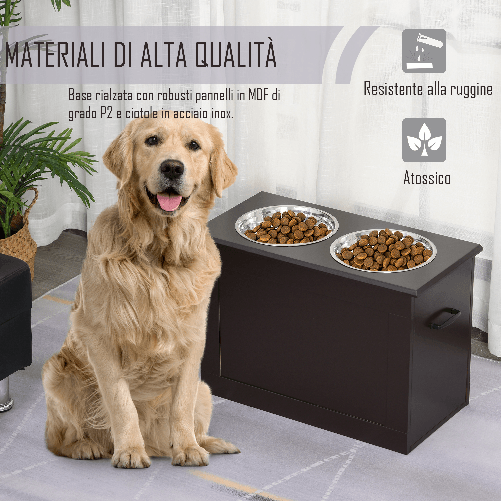 PawHut-Portaciotole-Rialzato-per-Cani-di-Taglia-Medio-Grande-con-2-Ciotole-di-Φ24cm-in-Acciaio-Inossidabile-60x30x41cm