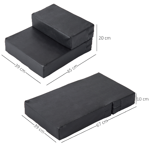PawHut-Scaletta-per-Cani-Materassino-2-in-1-in-PU-e-Gommapiuma-45x39x20cm-Nero