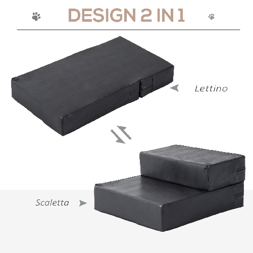 PawHut-Scaletta-per-Cani-Materassino-2-in-1-in-PU-e-Gommapiuma-45x39x20cm-Nero