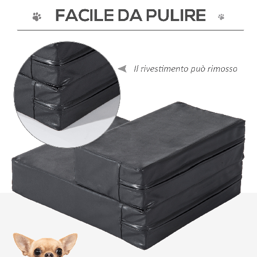 PawHut-Scaletta-per-Cani-Materassino-2-in-1-in-PU-e-Gommapiuma-45x39x20cm-Nero