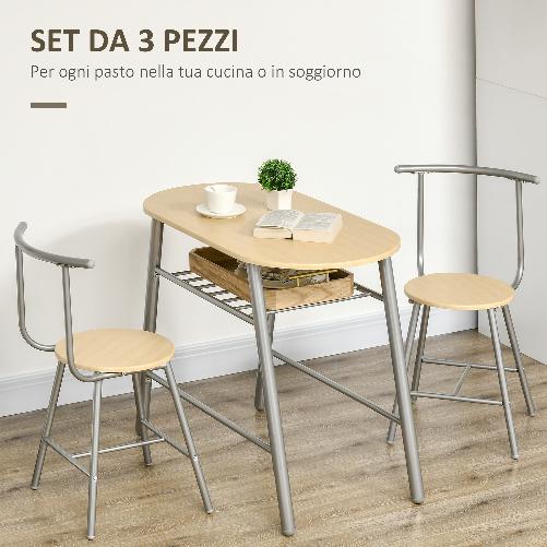 HOMCOM-Set-da-Pranzo-Salvaspazio-da-3-Pezzi-con-Tavolo-da-Pranzo-Ovale-con-Ripiano-e-2-Sedie-in-MDF-e-Acciaio