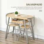 HOMCOM-Set-da-Pranzo-Salvaspazio-da-3-Pezzi-con-Tavolo-da-Pranzo-Ovale-con-Ripiano-e-2-Sedie-in-MDF-e-Acciaio