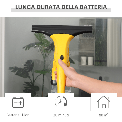 HOMCOM-Lavavetri-Elettrico-Aspiragocce-con-Batteria-Ricaricabile-Pulitore-Vetri-Senza-Fili---Giallo