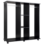 HOMCOM Armadio Guardaroba a 5 Ripiani con Ruote e Barre Appendiabiti in Legno e Alluminio, Nero, 120x40x128cm