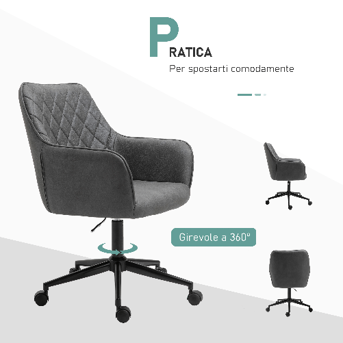 Vinsetto-Sedia-da-Ufficio-Ergonomica-Poltroncia-Girevole-in-Similpelle-con-Braccioli-e-Ruote-Altezza-Regolabile-Grigio