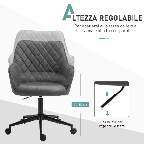 Vinsetto-Sedia-da-Ufficio-Ergonomica-Poltroncia-Girevole-in-Similpelle-con-Braccioli-e-Ruote-Altezza-Regolabile-Grigio