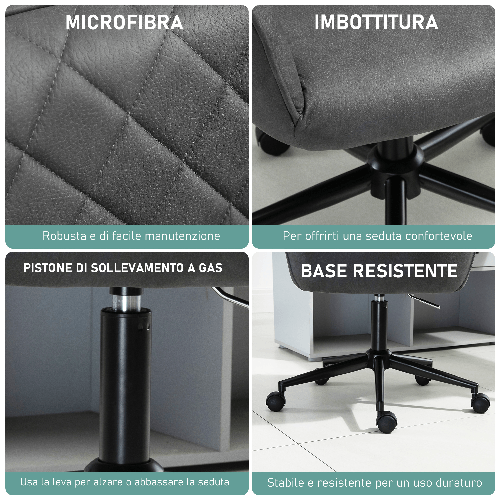 Vinsetto-Sedia-da-Ufficio-Ergonomica-Poltroncia-Girevole-in-Similpelle-con-Braccioli-e-Ruote-Altezza-Regolabile-Grigio