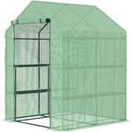 Outsunny Serra da Giardino con Scaffali, Copertura in PE e Porta Avvolgibile, 143x138x190 cm, Verde