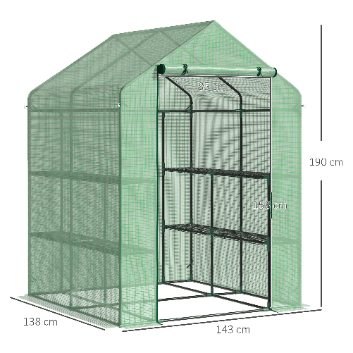 Outsunny-Serra-da-Giardino-con-Scaffali-Copertura-in-PE-e-Porta-Avvolgibile-143x138x190-cm-Verde