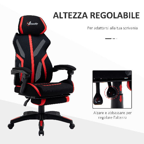 Vinsetto-Sedia-da-Ufficio-Ergonomica-Altezza-Regolabile-Poltrona-con-Schienale-Reclinabile-e-Poggiapiedi-65x65x119-129cm-Nero-Rosso