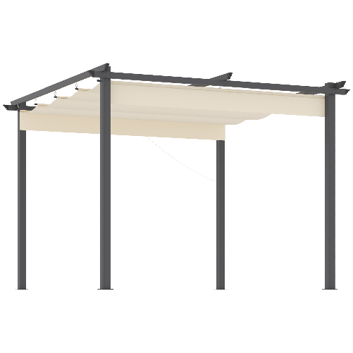 Outsunny-Gazebo-Pergola-da-Giardino-3x3m-con-Tenda-Retrattile-in-Alluminio-e-Poliestere-Bianco-Crema