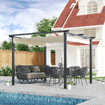 Outsunny-Gazebo-Pergola-da-Giardino-3x3m-con-Tenda-Retrattile-in-Alluminio-e-Poliestere-Bianco-Crema