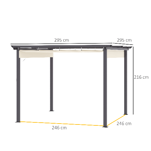 Outsunny-Gazebo-Pergola-da-Giardino-3x3m-con-Tenda-Retrattile-in-Alluminio-e-Poliestere-Bianco-Crema