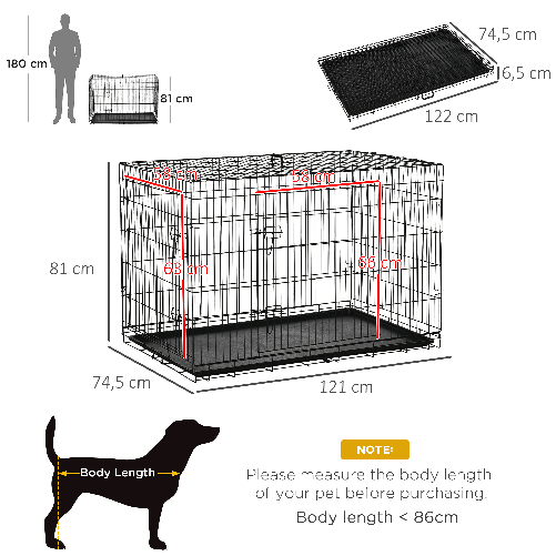 PawHut-Gabbia-per-Animali-Domestici-Trasportino-per-Cani-e-Gatti-Pieghevole-in-Acciaio-Doppia-Apertura-121-×-77-×-82cm-Nero