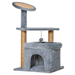 PawHut Tiragraffi per Gatti con Pali in Juta, Casetta e Cuscino, Rivestimento Peluche, Altezza 84cm, Grigio