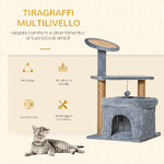 PawHut-Tiragraffi-per-Gatti-con-Pali-in-Juta-Casetta-e-Cuscino-Rivestimento-Peluche-Altezza-84cm-Grigio