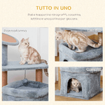 PawHut-Tiragraffi-per-Gatti-con-Pali-in-Juta-Casetta-e-Cuscino-Rivestimento-Peluche-Altezza-84cm-Grigio