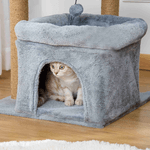 PawHut-Tiragraffi-per-Gatti-con-Pali-in-Juta-Casetta-e-Cuscino-Rivestimento-Peluche-Altezza-84cm-Grigio