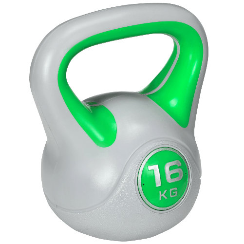 SPORTNOW Kettlebell 16kg in PU e Sabbia con Base Piatta e Impugnatura per Stacchi, Squat e Sollevamenti, 26x18x32 cm, Verde