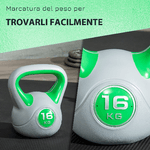 SPORTNOW-Kettlebell-16kg-in-PU-e-Sabbia-con-Base-Piatta-e-Impugnatura-per-Stacchi-Squat-e-Sollevamenti-26x18x32-cm-Verde