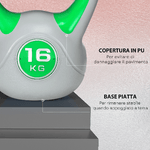 SPORTNOW-Kettlebell-16kg-in-PU-e-Sabbia-con-Base-Piatta-e-Impugnatura-per-Stacchi-Squat-e-Sollevamenti-26x18x32-cm-Verde