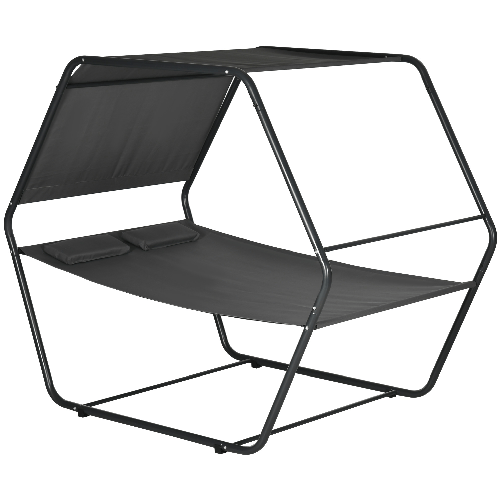 Outsunny-Lettino-Prendisole-Reclinabile-a-2-Posti-in-Acciaio-con-Cuscino-e-Tetto-Parasole-210x140x177-cm-Grigio