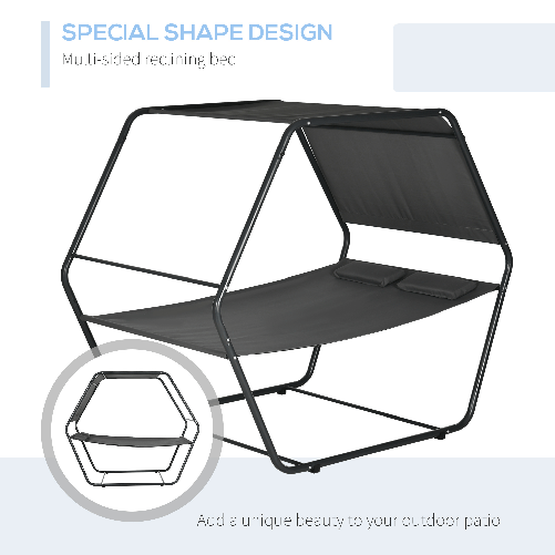 Outsunny-Lettino-Prendisole-Reclinabile-a-2-Posti-in-Acciaio-con-Cuscino-e-Tetto-Parasole-210x140x177-cm-Grigio