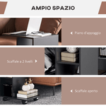 HOMCOM-Tavolino-da-Salotto-a-C-con-2-Ripiani-Aperti-e-4-Ruote-Girevoli-45x35x58-cm-Nero