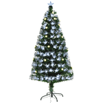 HOMCOM Albero di Natale Artificiale 150cm con 180 Rami, Albero di Natale con Luci a LED e Fibre Ottiche, Base Pieghevole Rimovibile