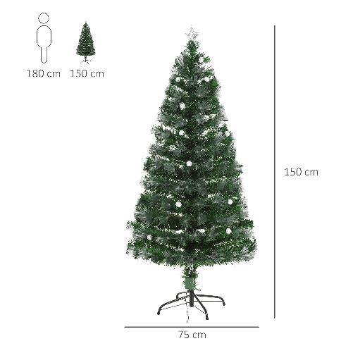 HOMCOM-Albero-di-Natale-Artificiale-150cm-con-180-Rami-Albero-di-Natale-con-Luci-a-LED-e-Fibre-Ottiche-Base-Pieghevole-Rimovibile