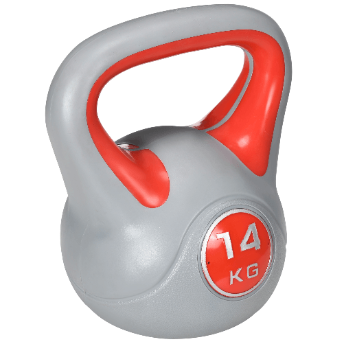 SPORTNOW-Kettlebell-14kg-in-PU-e-Sabbia-con-Base-Piatta-e-Impugnatura-per-Stacchi-Squat-e-Sollevamenti-26x18x32-cm-Rosso