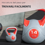 SPORTNOW-Kettlebell-14kg-in-PU-e-Sabbia-con-Base-Piatta-e-Impugnatura-per-Stacchi-Squat-e-Sollevamenti-26x18x32-cm-Rosso