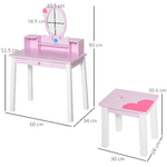 HOMCOM-Toeletta-per-Bambine--3-Anni-in-Legno-Set-Tavolo-da-Trucco-Giocattolo-con-Specchio-e-Sgabello-Rosa