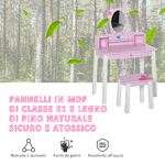 HOMCOM-Toeletta-per-Bambine--3-Anni-in-Legno-Set-Tavolo-da-Trucco-Giocattolo-con-Specchio-e-Sgabello-Rosa