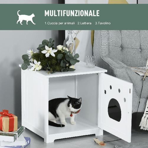 PawHut-Cuccia-per-Gatti-e-Piccoli-Cani-Mobile-per-Lettiera-in-Legno-Bianco