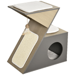 PawHut Casetta per Gatti con Tiragraffi e Pallina in Corda Sisal e Legno MDF Grigio e Color Legno