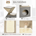 PawHut-Casetta-per-Gatti-con-Tiragraffi-e-Pallina-in-Corda-Sisal-e-Legno-MDF-Grigio-e-Color-Legno