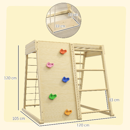 HOMCOM-Palestrina-per-Bambini-3--Anni-5-in-1-con-Parete-da-Arrampicata-3-Scale-e-Altalena-120x105x120-cm