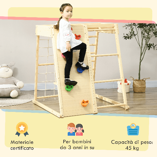 HOMCOM-Palestrina-per-Bambini-3--Anni-5-in-1-con-Parete-da-Arrampicata-3-Scale-e-Altalena-120x105x120-cm